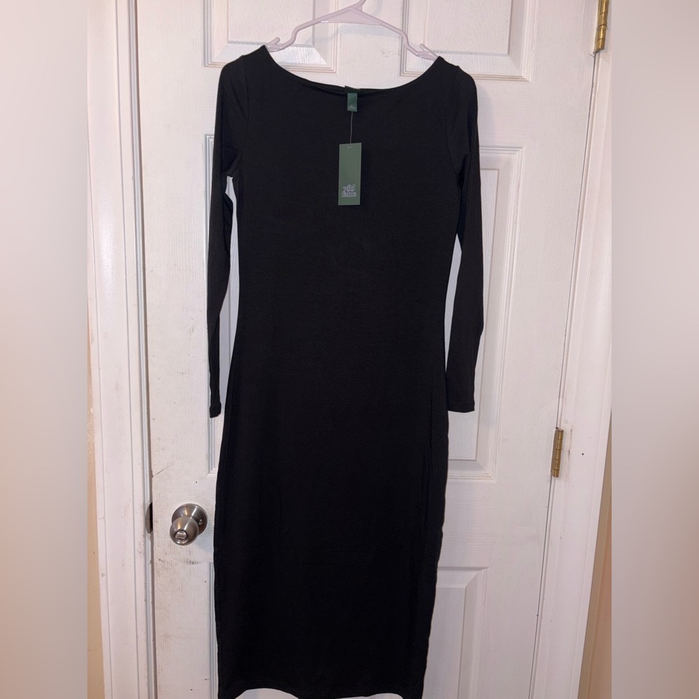 Wild Fable Black Long Sleeve Bodycon Midi Dress NWT